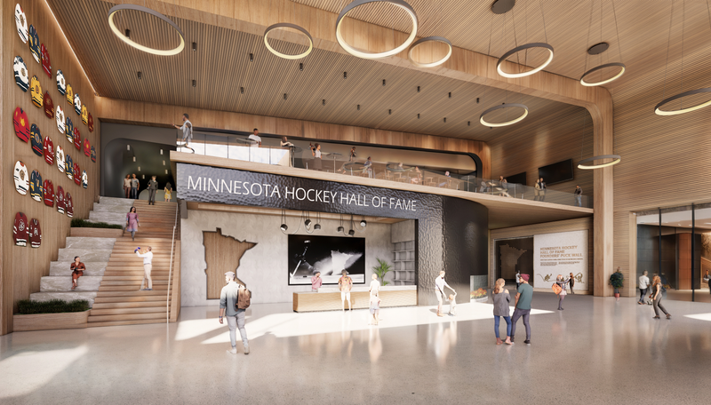 A rendering of the interior of the Minnesota Hockey Hall of Fame.
