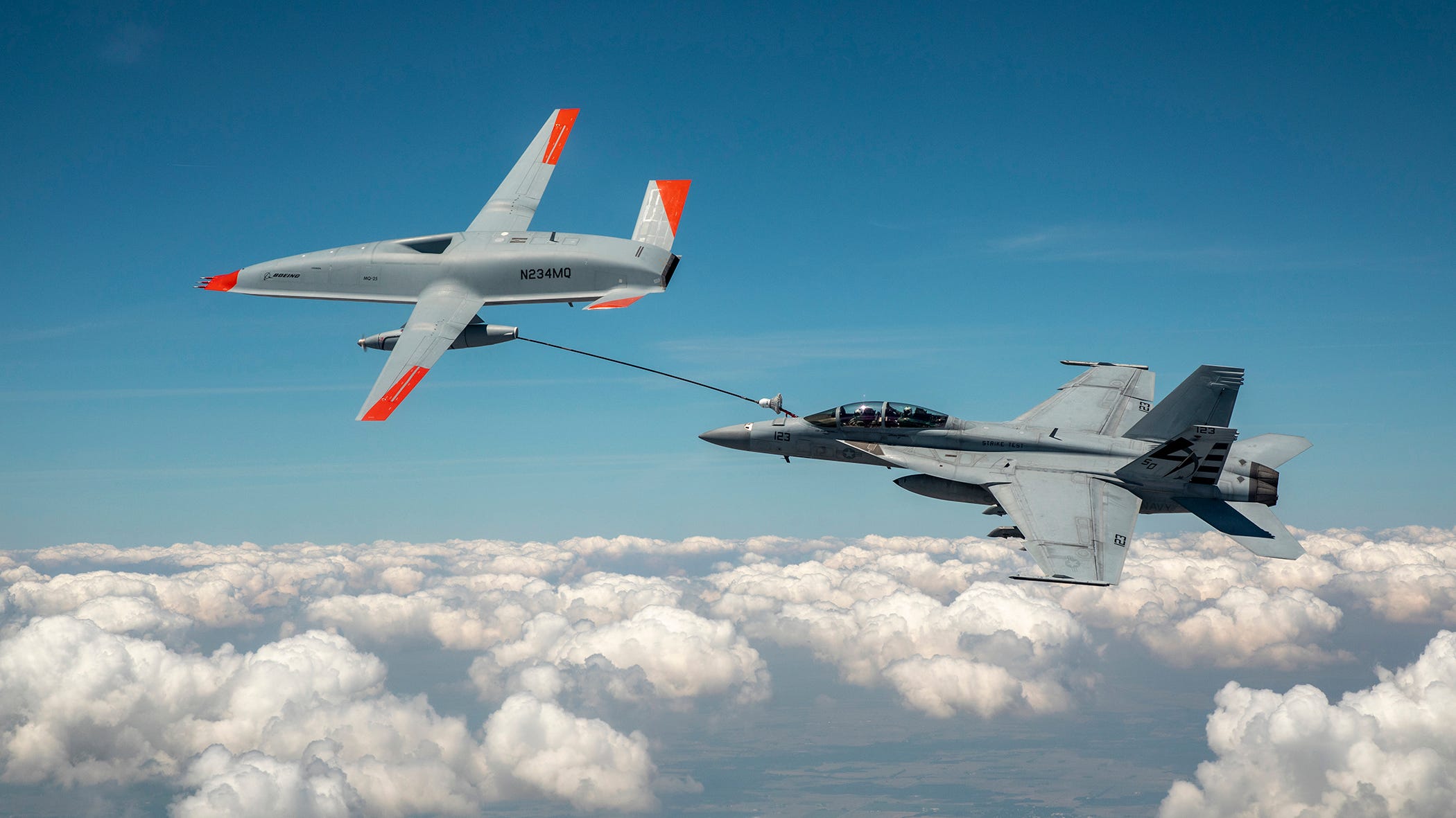 WATCH: Navy, Boeing execute historic mid-air refueling with drone made in St. Louis