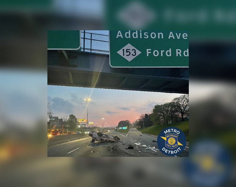 Car overturned after crash on I-94 in Detroit