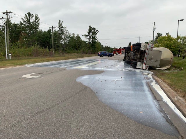 Overturned milk truck