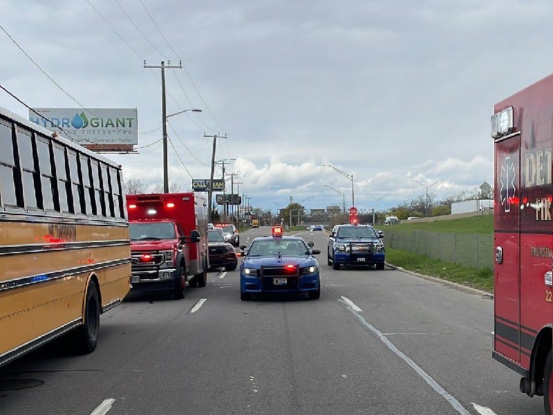 MSP patrol car at scene of school bus crash