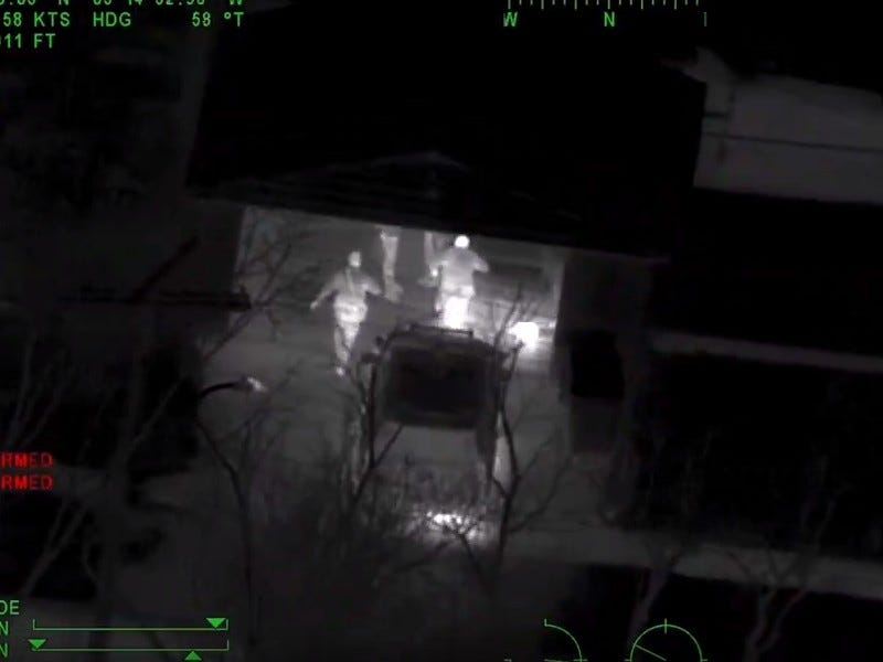 Michigan State Police aerial footage of arrest in garage