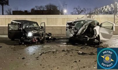 Wreckage of fatal crash on I-75 in downtown Detroit
