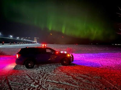 Northern lights photographed by state troopers from MSP's Gaylord Post.