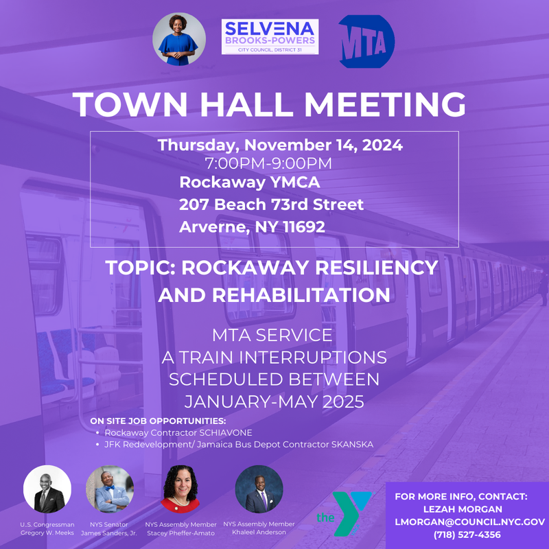 A Town Hall meeting will be held on Nov. 14, 2024 to discuss the disruption to A train service next year.