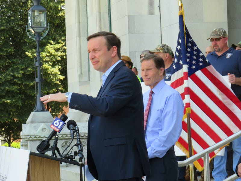 Sen. Chris Murphy and Sen. Richard Blumenthal on the steps at the State Capitol in Hartford,  6/30/21