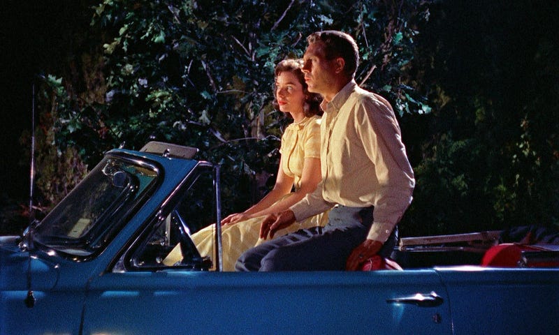 Screen shot from "The Blob" featuring Steve McQueen and Aneta Corseaut