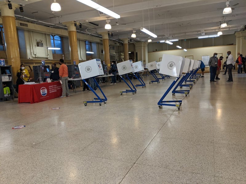 An early voting poll site in Lower Manhattan on Saturday, Oct. 23, as city voters begin casting ballots in the November general election.
