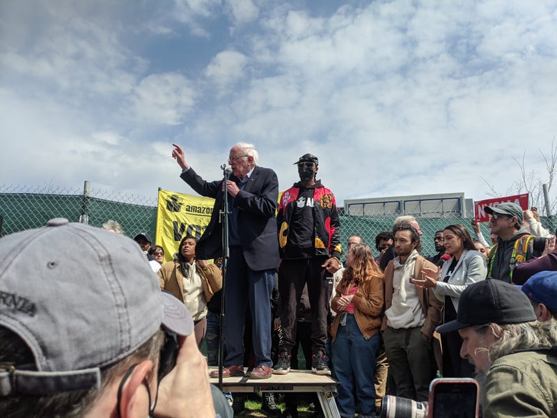 Sanders speaks at the rally.