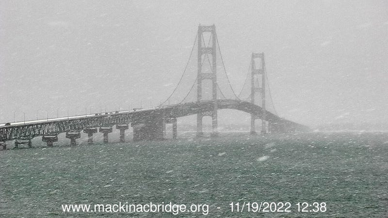 The 5-mile span crossing the Straits of Mackinac is proving dangerous and difficult for divers Saturday morning due to high winds and heavy snowfall.