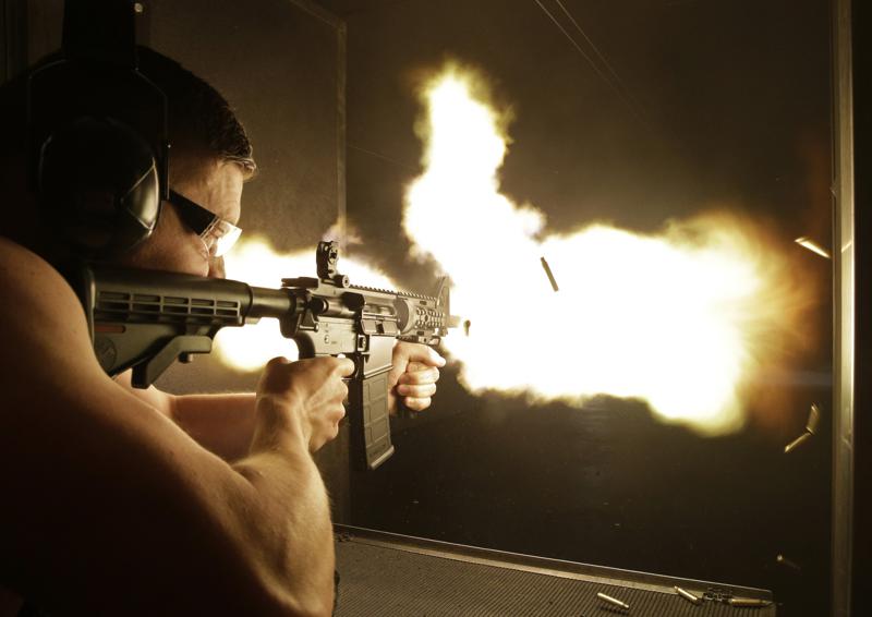 A fully automatic machine gun is fired at a shop in Las Vegas.