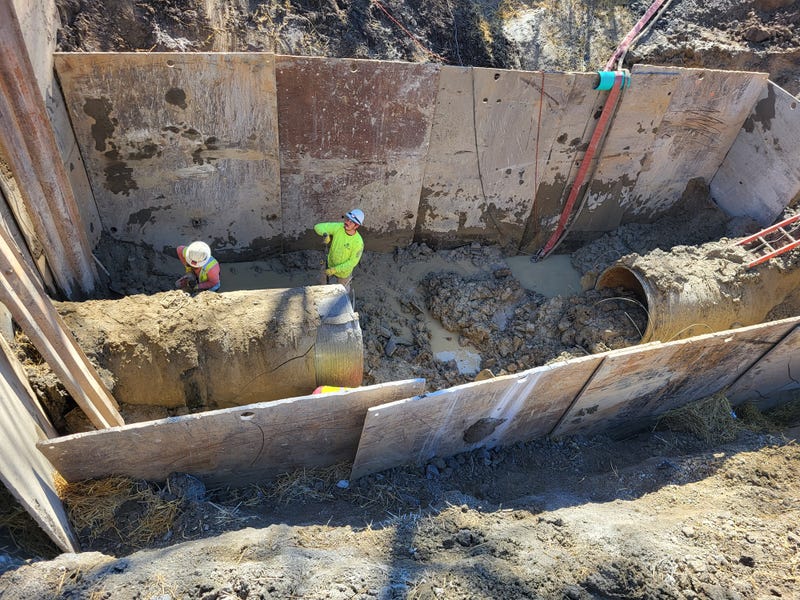 Repairs to 48 inch transmission line along 14 Mile Road. 