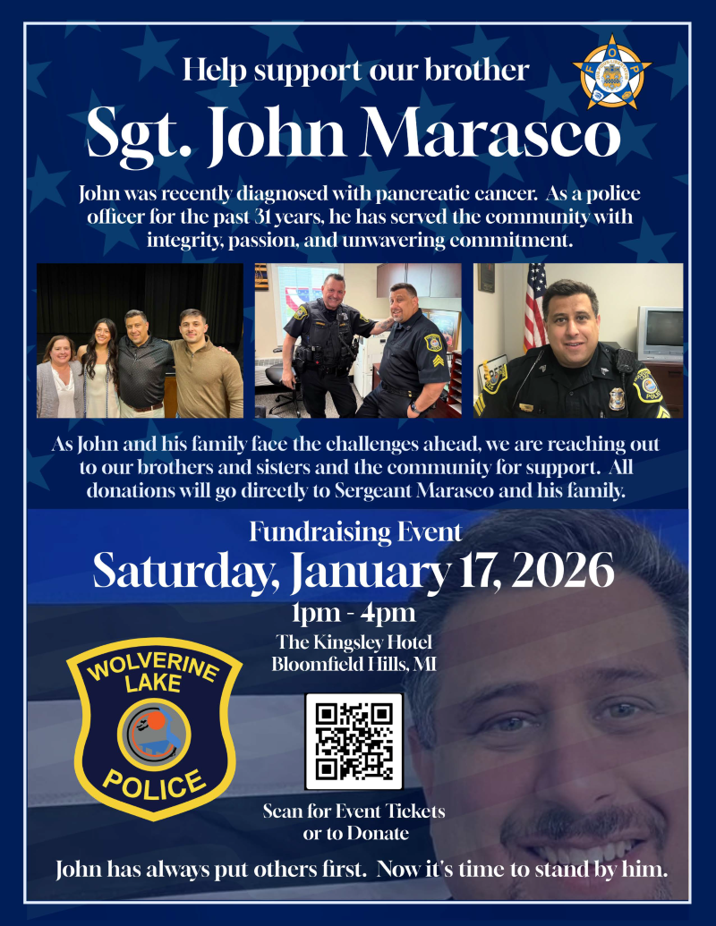 Flyer about fundraiser for Wolverine Police Sgt John Marasco