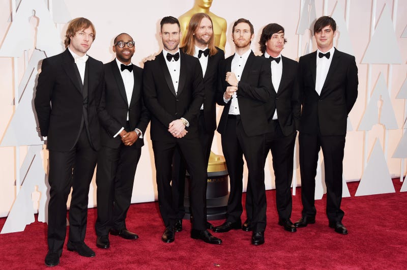 Michael Madden, PJ Morton, Adam Levine, James Valentine, Jesse Carmichael, and Matt Flynn of Maroon 5 attends the 87th Annual Academy Awards at Hollywood & Highland Center on February 22, 2015 in Hollywood, California.