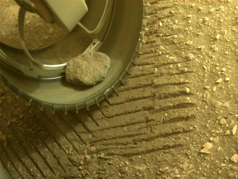NASA's Mars Perseverance rover acquired this image of the area in front of it using its onboard Front Left Hazard Avoidance Camera A. This image was acquired on Feb. 6, 2022 (Sol 343) at the local mean solar time of 14:25:54