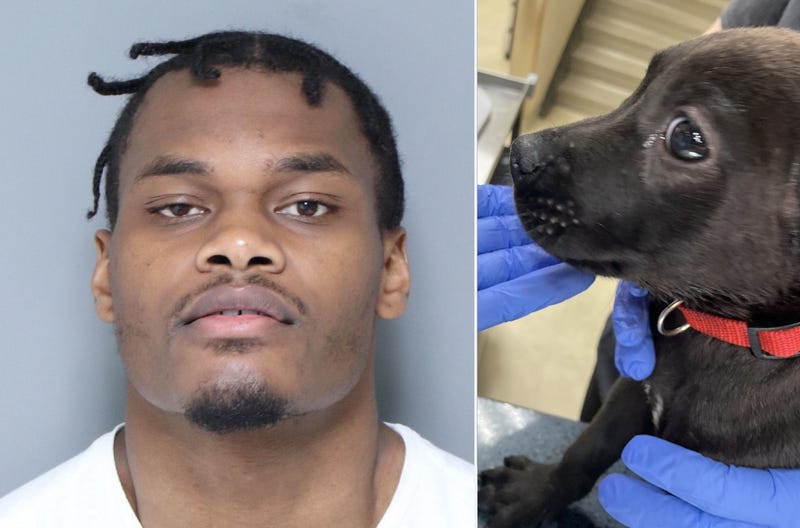 Curtis Christophr-Ray Martin, left, with the puppy at right.
