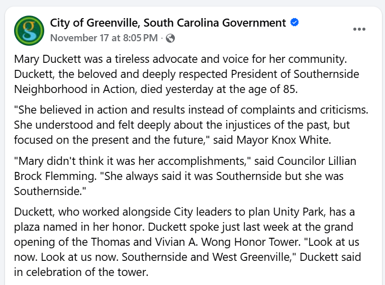 City of Greenville Facebook page