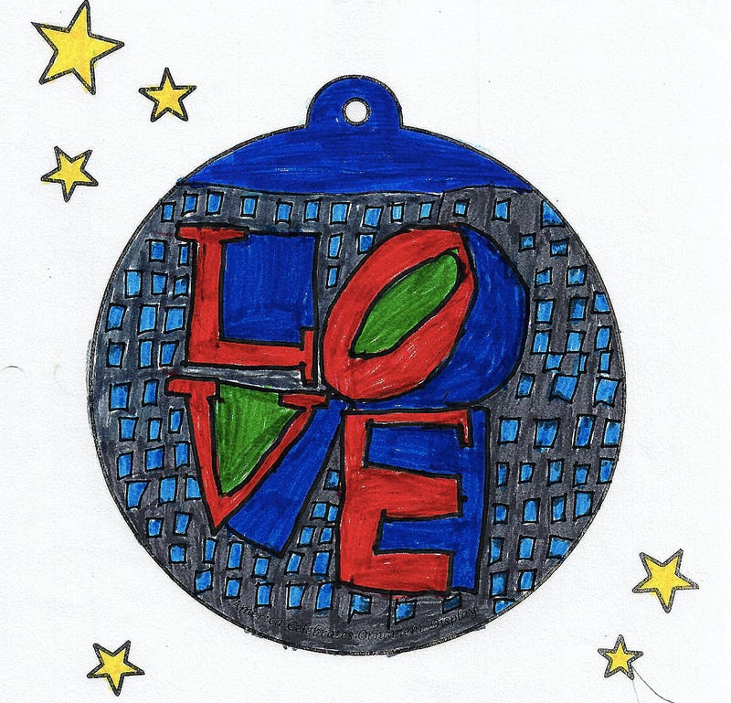 An ornament design incorporating the LOVE statue, created by student Mathilde Klein.