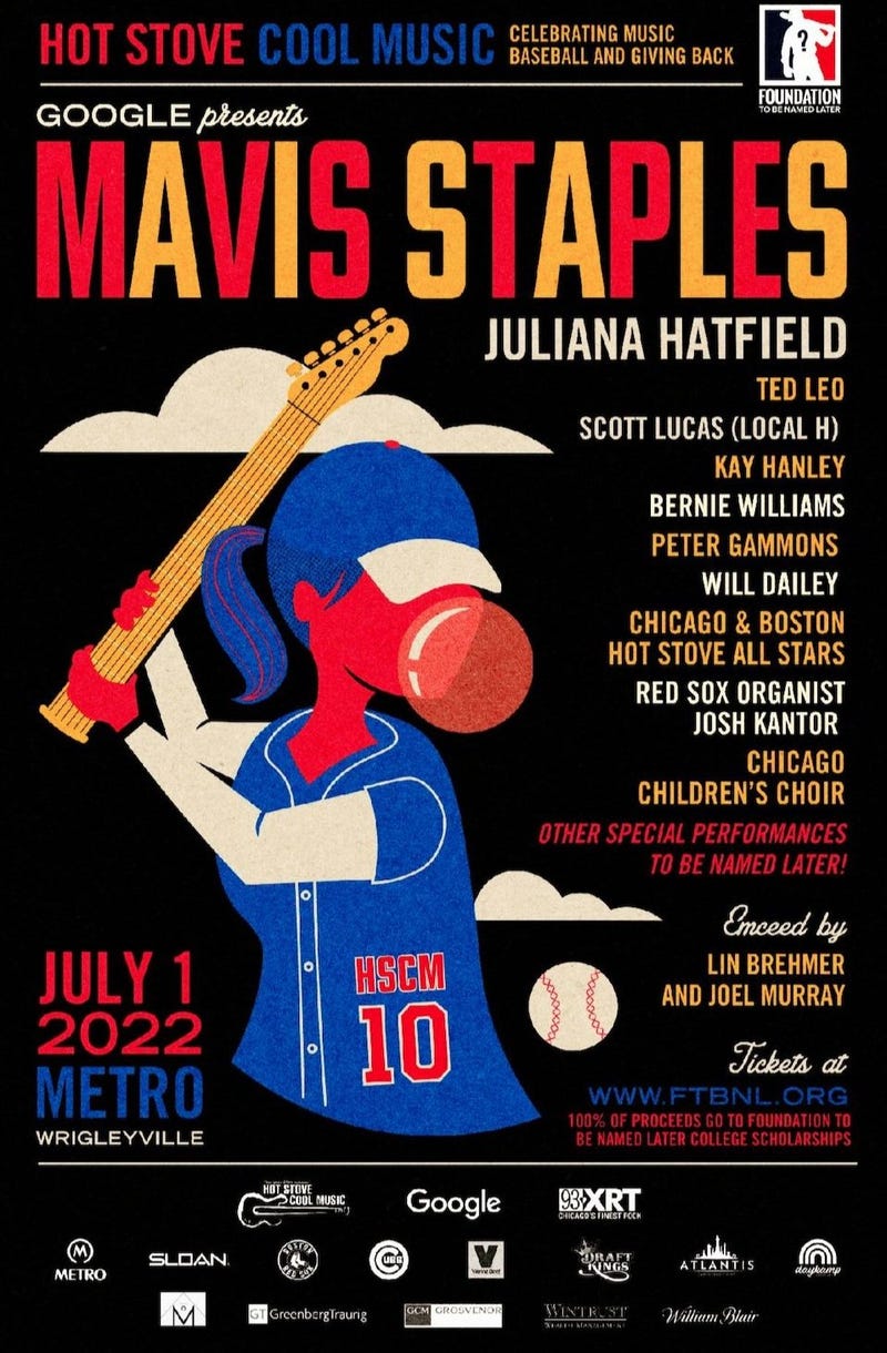 Hot Stove Cool Music July 1st @ Metro with Mavis Staples & Juliana Hatfield