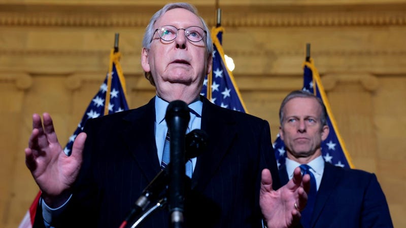 Senate Minority Leader Mitch McConnell (R-KY) speaks during a press conference following the weekly Senate Republican policy luncheon in the Russell Senate Office Building on Capitol Hill on January 19, 2022 in Washington, DC.