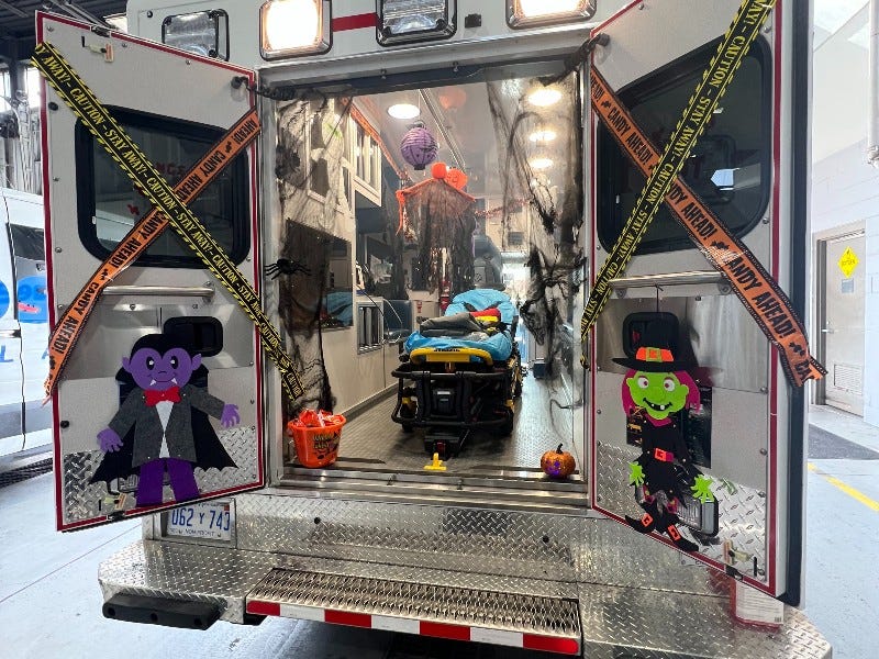 Medstar ambulance decorated for Halloween