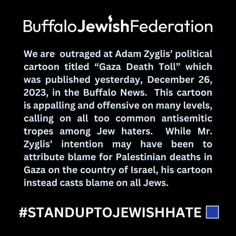 Statement from Buffalo Jewish Federation on Adam Zyglis' cartoon on Tuesday. 