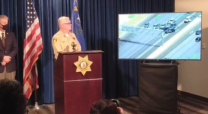 Las Vegas Metro Police brief the media about a chase on I-15 on August 2nd, 2021