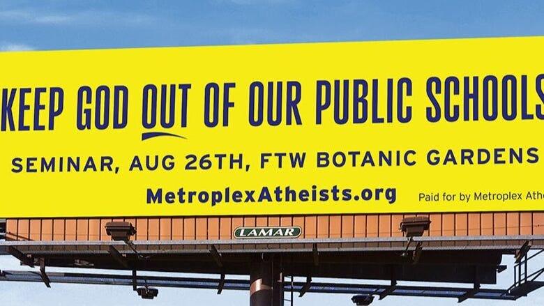 Atheist group puts up billboard after request to hang banners in downtown Fort Worth is denied