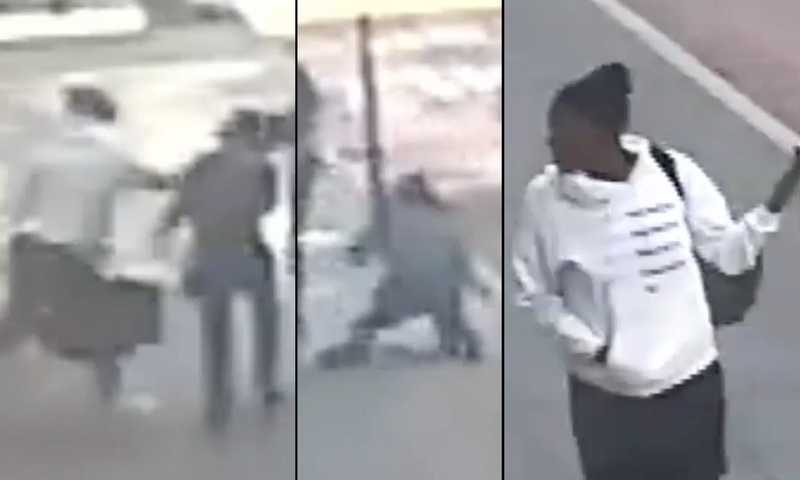 Police are searching for a woman who they say punched a 74-year-old woman in the face in an unprovoked assault in Midtown on Wednesday morning