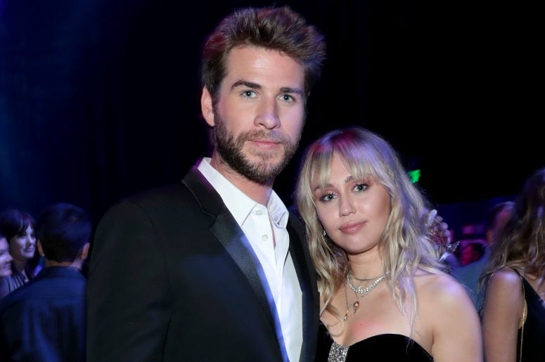 Liam Hemsworth and Miley Cyrus attend the Los Angeles World Premiere of Marvel Studios' 'Avengers: Endgame'