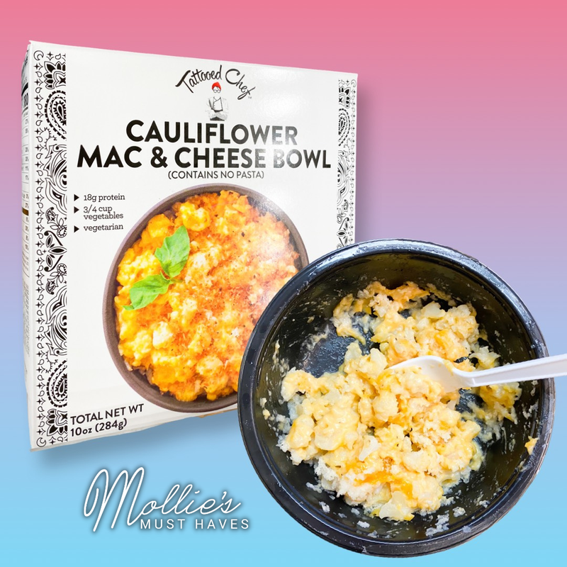 picture of packaging and food cauliflower mac & cheese