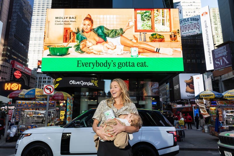 The “Everybody’s Gotta Eat” billboard is the first ever to show a breastfeeding mom in Times Square, organizers said