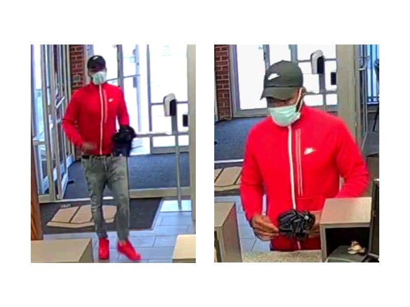 Monroe bank robbery suspect in red jacket