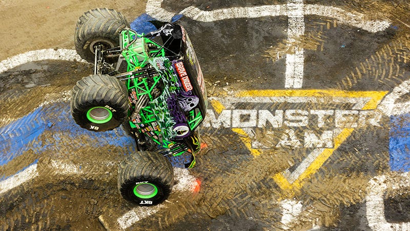 Grave Digger on his front 2 wheels