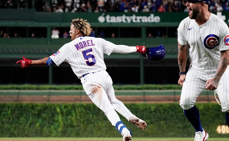 Cubs designated hitter Christopher Morel celebrates after hitting a walk-off homer to lift his team past the White Sox.