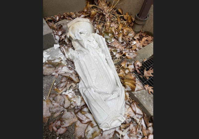 Vandalized Statue of Mother Mary at St. Peter's Church on North Side