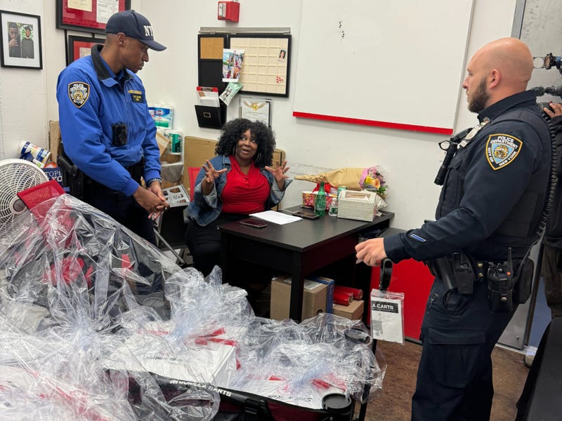 In Dumbo, Brooklyn, Michelle Barbes-Anderson and members of the NYPD gathered her handcrafted gift boxes for delivery.