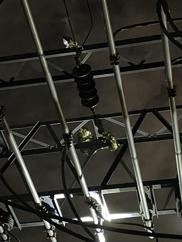 Mylar balloons caught up in some power lines in downtown Las Vegas