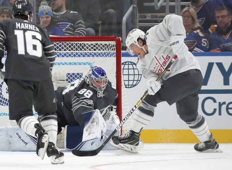 A save is made during the 2020 NHL All-Star Game