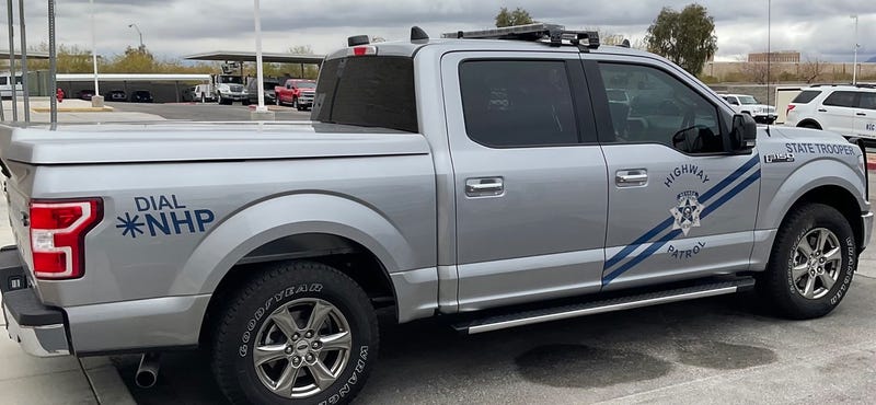 A pickup truck used by the Nevada Highway Patrol