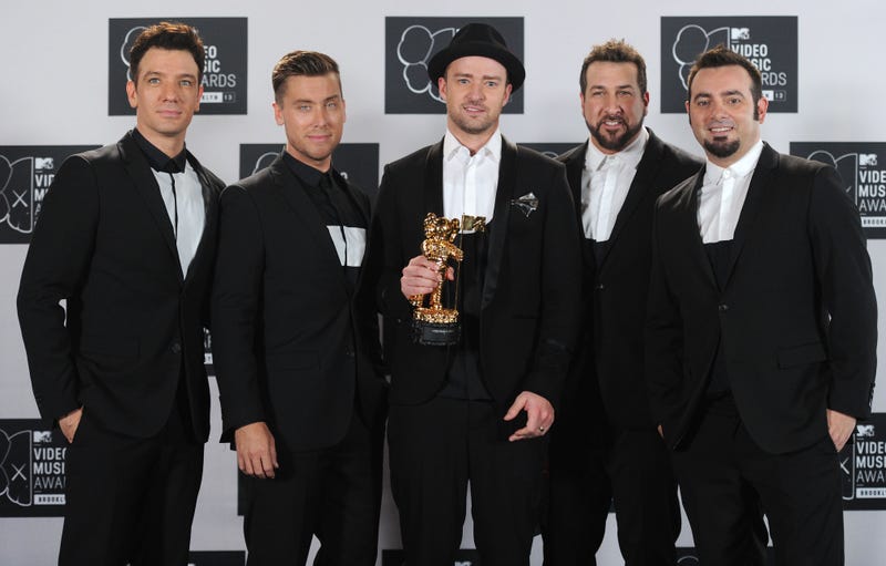 JC Chasez, Lance Bass, Justin Timberlake, Joey Fatone and Chris Kirkpatrick of N'Sync attend the 2013 MTV Video Music Awards at the Barclays Center on August 25, 2013 in the Brooklyn borough of New York City.