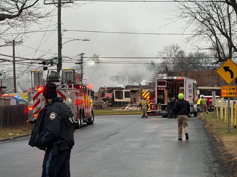 EMS crews on the scene of the fire and explosion in Bristol Township.