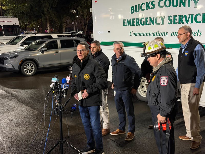 Pennsylvania Governor Josh Shapiro speaks at a press briefing Tuesday night after an explosion at a nursing home in Bucks County killed at least two people.