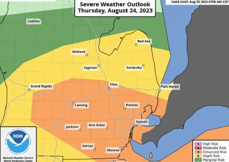 National Weather Service's severe weather outlook for Thursday night