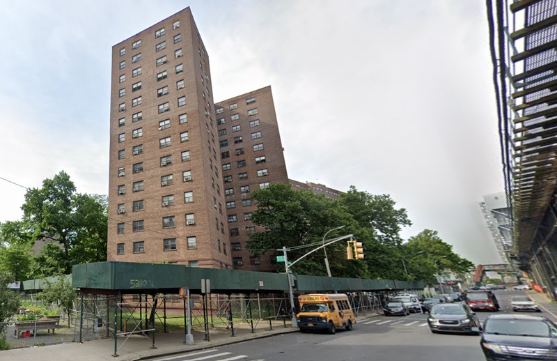The Marble Hill Houses at 5240 Broadway in the Bronx, where the body of a mother and her 10-year-old son were found Wednesday night.