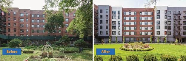Before and after exterior renovations at 572 Warren Street.