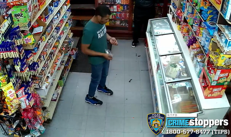 Video from a bodega shows the suspect in a distinctive shirt that reads, “Dad joke? More like… RAD JOKE”