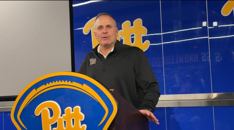 Pat Narduzzi at a podium