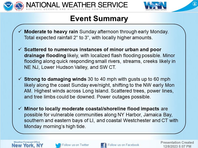 An event summary of Sunday's storm issued by the National Weather Service.