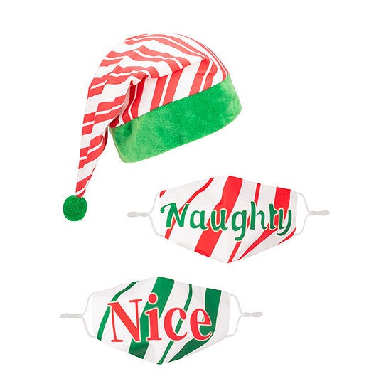 Naughty and Nice Hat and Face Mask Set